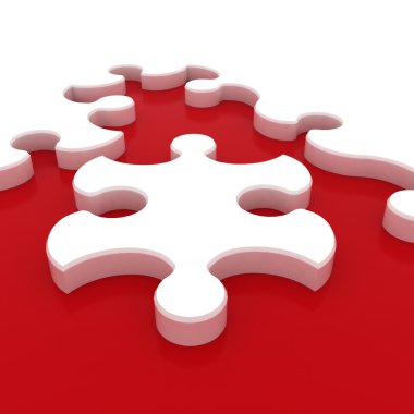 White puzzle on red background. Isolated 3D image