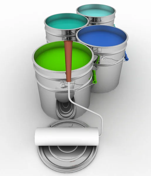 Open buckets with a paint and rollers Stock Photo by ©3DDock 100111462