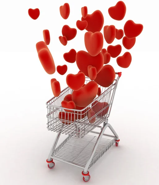 Hearts flying in supermarket trolley. — Stock Photo, Image