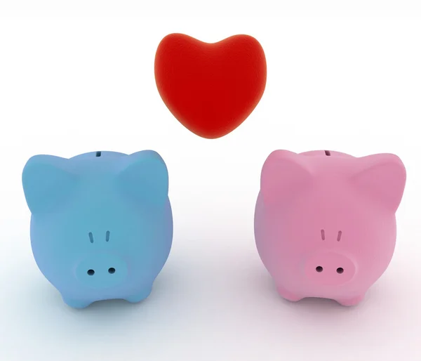Two piggy-bank with heart — Stock Photo, Image
