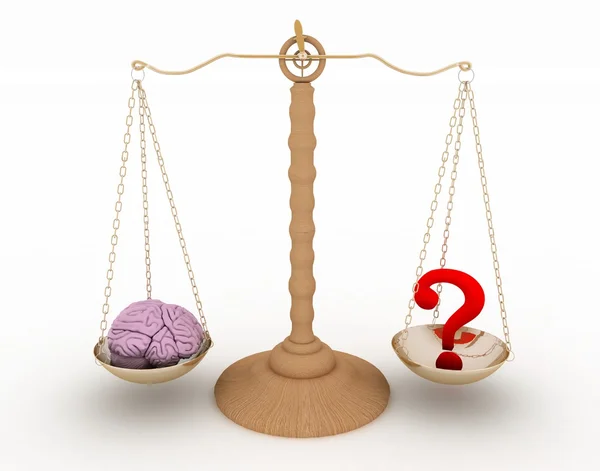 On one side of the scale the brain to another question-mark — Stock Photo, Image