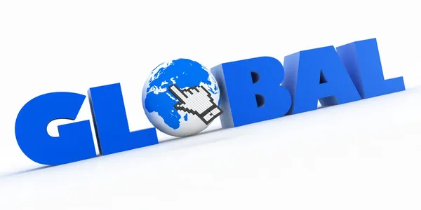 3d illustration of word with a globe and mouse cursor — Stock Photo, Image