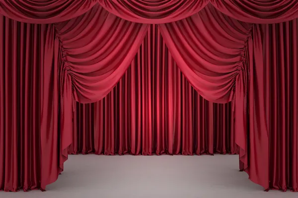 Red closed the curtain, lit by a spotlight — Stock Photo, Image