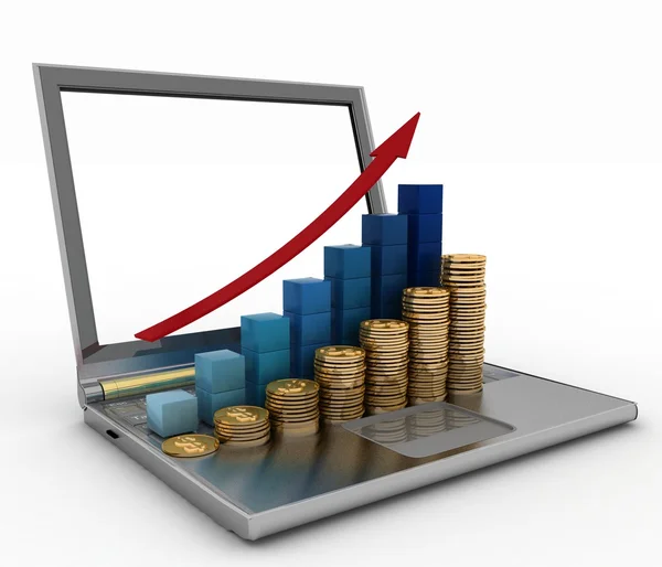 Laptop med statistik diagram — Stockfoto