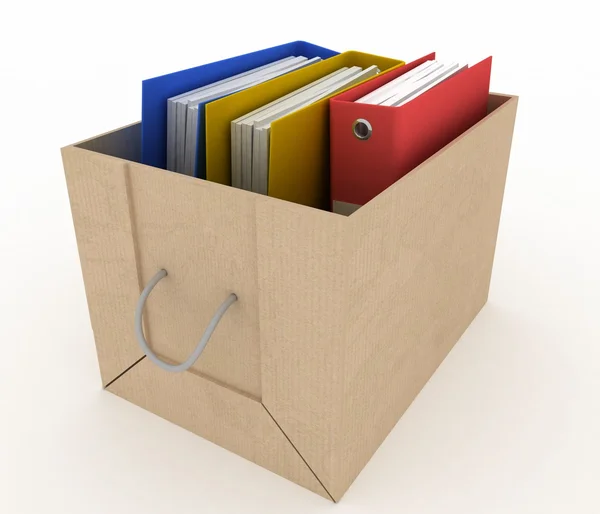 Office folders in cardboard box — Stock Photo, Image