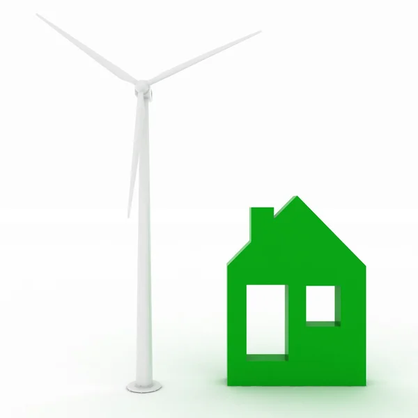 Ökohaus mit Windkraftanlage, umweltfreundlich — Stockfoto