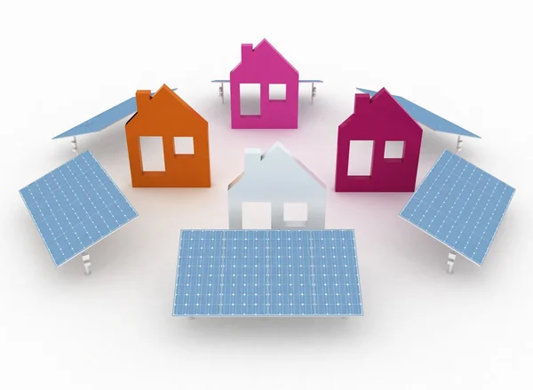 Ecologische huizen met zonnepanelen, milieuvriendelijke — Stockfoto