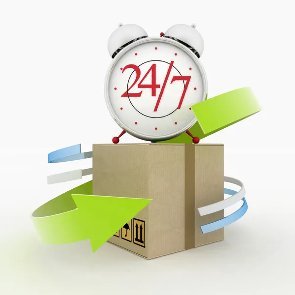 Online levering van goederen wordt uitgevoerd in de stream 24 uur. logistiek concept — Stockfoto