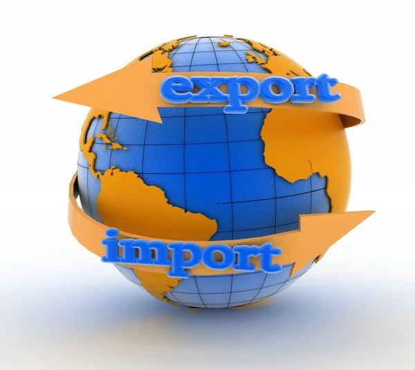 Import und Export Pfeil um die Erde für Unternehmen. Regiekonzept — Stockfoto