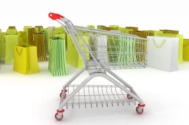 alışveriş sepeti ve çanta alışveriş 3d render