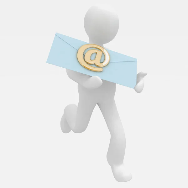 3d man  is running to send an email — Stock Photo, Image