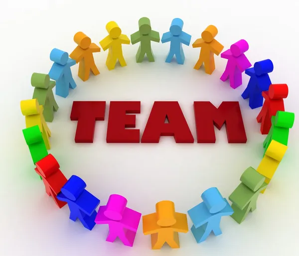 People stand around the word team. Conception of cooperation — Stock Photo, Image