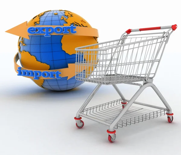 Bevásárlókosár a világon. irány koncepció — Stock Fotó