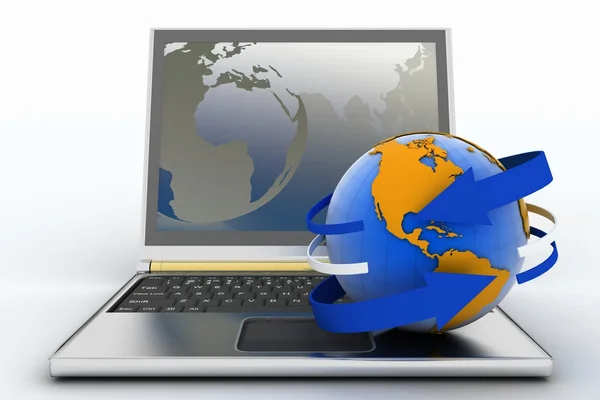 Laptop with earth and arrow — Stock Photo, Image