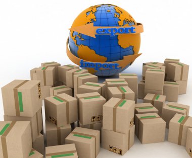 Import and export arrow around earth for business. Concept of buying goods worldwide. clipart