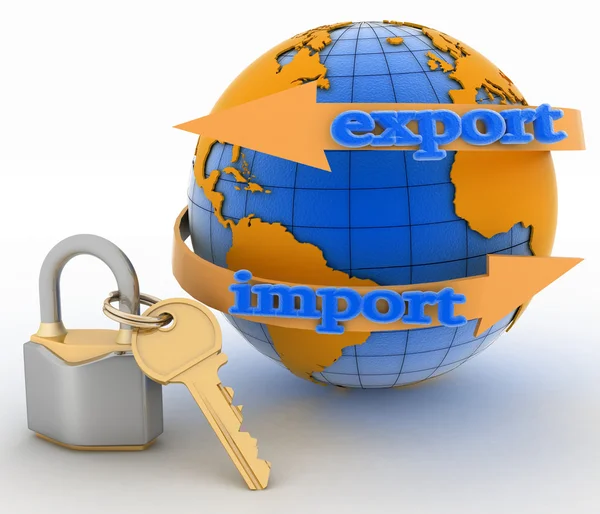 Lock with key and globe. Secure concept of international business. — Stock Photo, Image