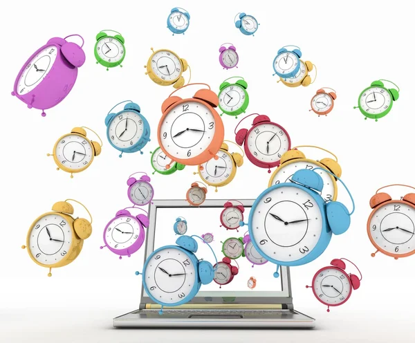 Laptop and clock, taking off from his screen — Stock Photo, Image