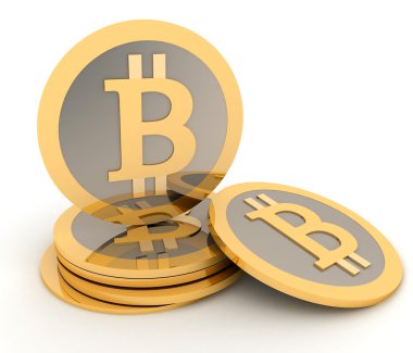 bitcoins üzerinde beyaz izole yığını. Elektronik kazanç anlayışı