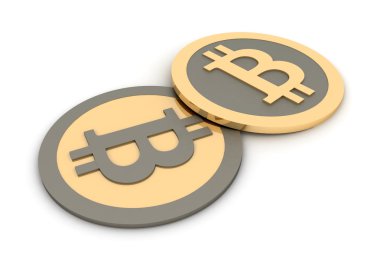 bitcoins üzerinde beyaz izole yığını. Elektronik kazanç anlayışı