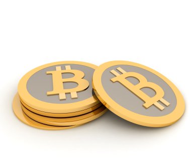 bitcoins üzerinde beyaz izole yığını. Elektronik kazanç anlayışı