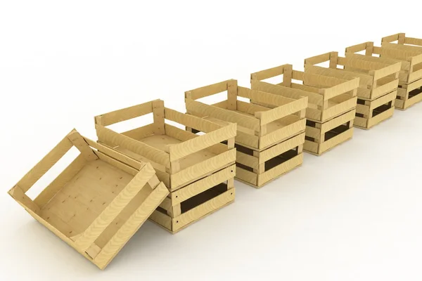 Lege houten kisten. containers voor groenten en fruit — Stockfoto