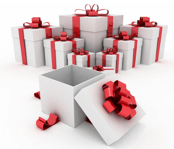 Κουτιά δώρων και ανοικτή δώρου — Φωτογραφία Αρχείου