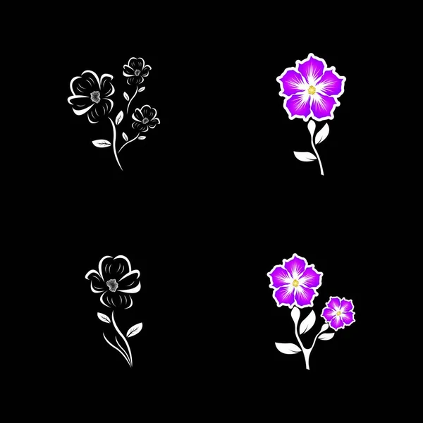 Květinová Ikona Symbol Černým Pozadím — Stockový vektor