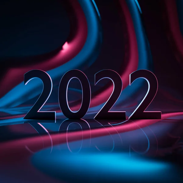 Primer Plano Del Número Neón 2022 Sobre Fondo Abstracto Colorido — Foto de Stock