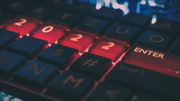 Visão Close Teclado Com Luz Vermelha 2022 Teclas Numéricas Digite Fotografias De Stock Royalty-Free