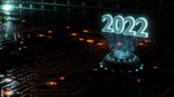 Gros Plan Environnement Technique Futuriste Avec Hologramme Numéro 2022 Concept — Photo