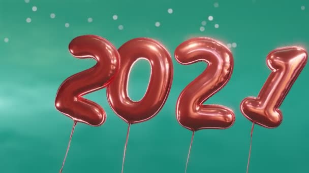 Κοντινό Πλάνο Των Κόκκινων Μπαλονιών Που Αναπηδούν Έναρξη Αριθμός 2021 — Αρχείο Βίντεο