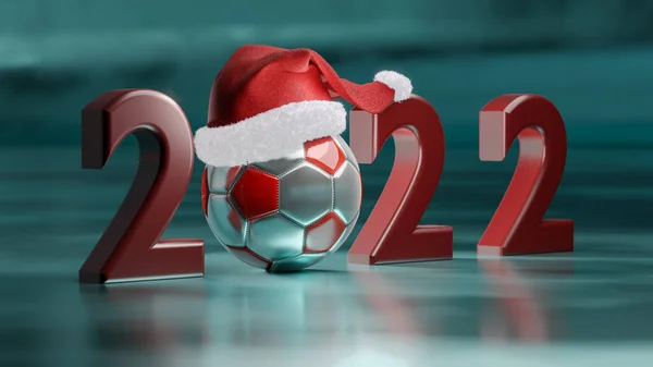 Close Weergave Van 2022 Nummer Rode Tekst Voetbal Ballen Turquoise — Stockfoto