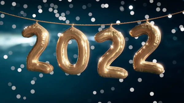 Großaufnahme Von Gelben Luftballons Form Der Zahl 2022 Die Seil — Stockfoto