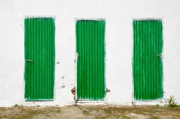 Eski yeşil metalik kapılar — Stok fotoğraf