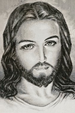 Handmade fabric portrait of Jesus Christ