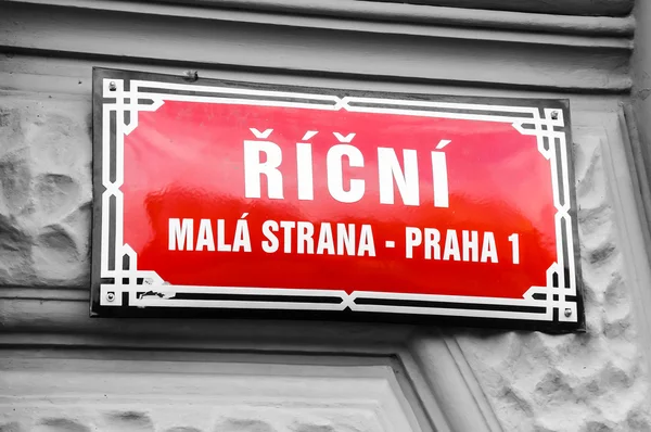Sign in a street in Prague, Czech Republic — Stock Photo, Image