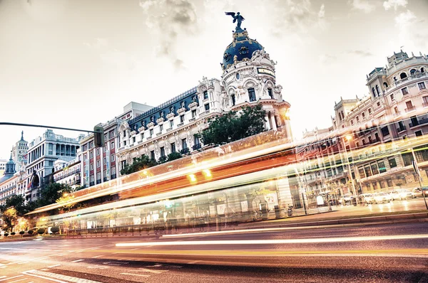 MADRID - SEPTEMBER 08: view of Gran Via street on September 08, 2013 in Madrid, Spain. It is most important avenues at city — Stock Photo, Image