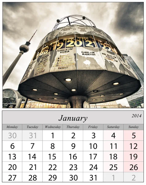 一月 2014年的日历。柏林德国. — 图库照片