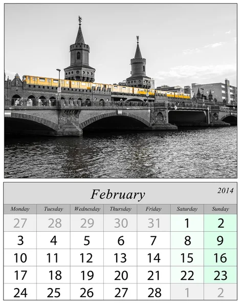 2014 年 2 月的日历。柏林德国. — 图库照片