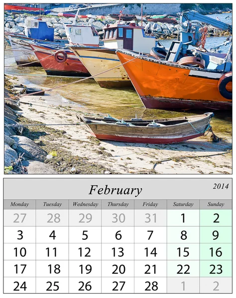 Calendario Febbraio 2014. Barche in Galizia, Spagna . — Foto Stock