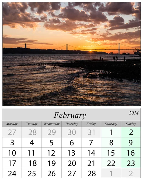 Calendario Febbraio 2014. Lisbona, Portogallo . — Foto Stock