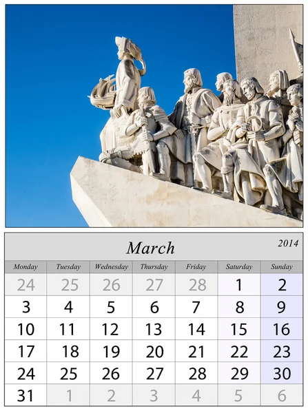 Calendario Marzo 2014. Lisbona, Portogallo . — Foto Stock