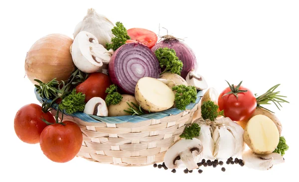 Basket with vegetables on white — Stock Photo, Image