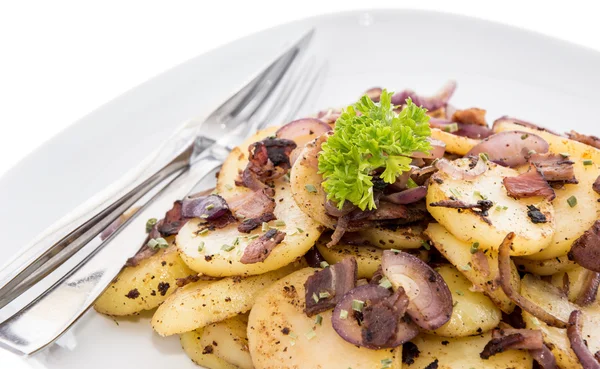 Plate with fried Potatoes on white — Stock Photo, Image