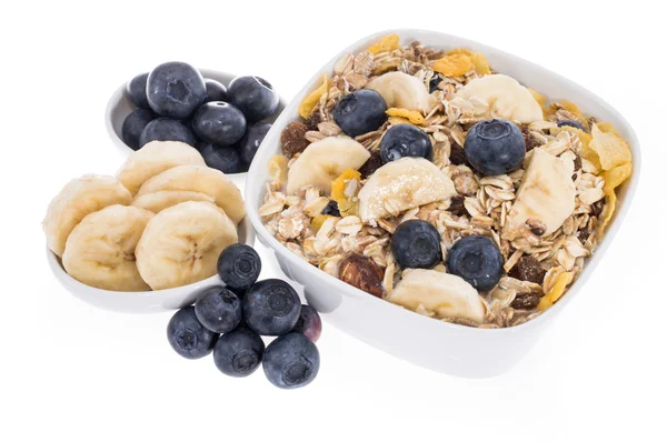 Mixed Muesli with Blueberries and Bananas — Stock Photo, Image