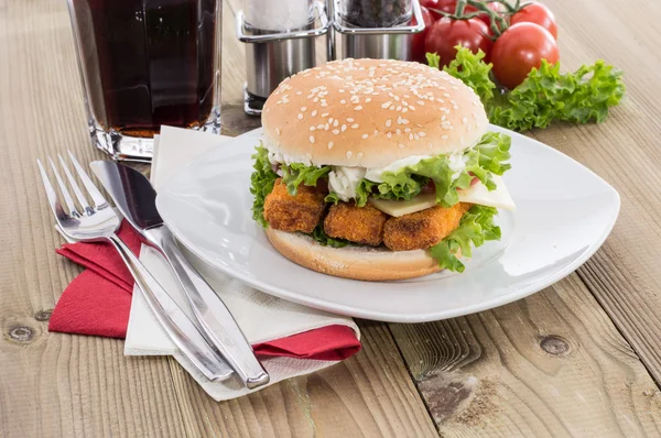 Fish Burger with Cold Drink — Stock Photo, Image