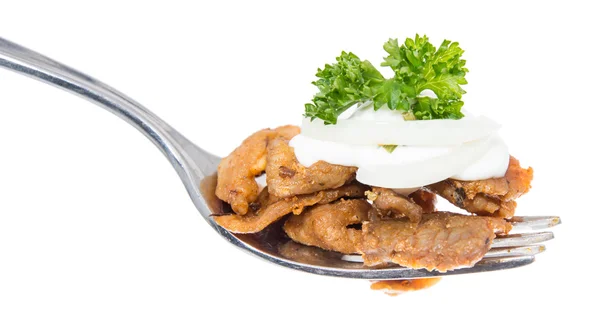 Kebab on a fork (white background) — Stock Photo, Image