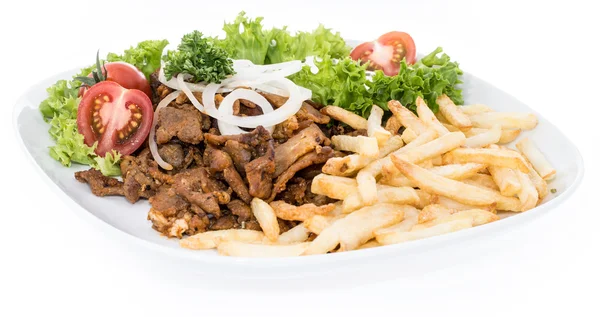 Isolated plate with Kebab and Chips — Stock Photo, Image