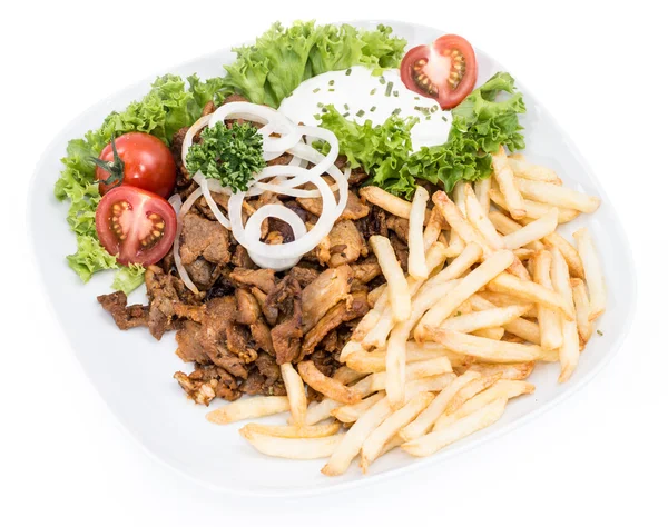 Isolated plate with Kebab and Chips — Stock Photo, Image