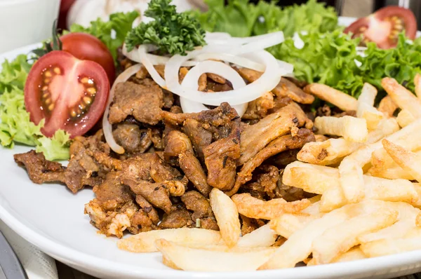 Fresh Chips with Kebab meat — Stock Photo, Image